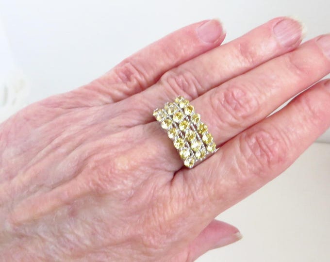 Vintage CZ Wide Band Ring | Sterling Silver Multistone Ring | Yellow CZ Wide Band Ring | Size 7