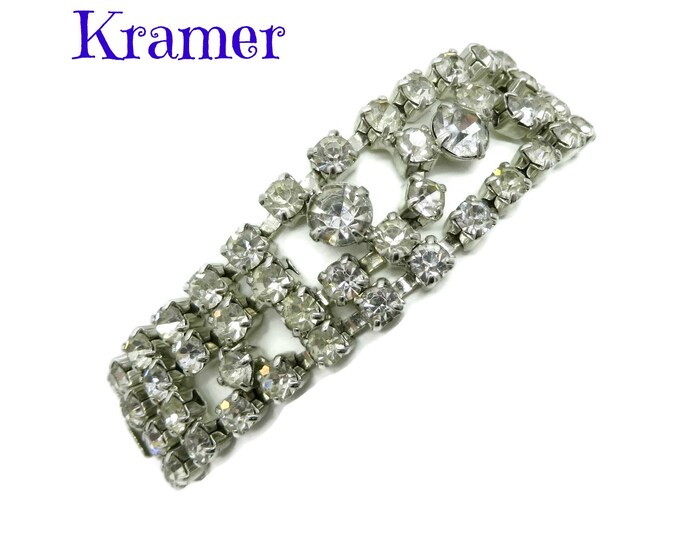 Signed KRAMER Rhinestone Bracelet | Vintage Multi-Row Crystal Rhinestone Link Bracelet | Bridal Jewelry
