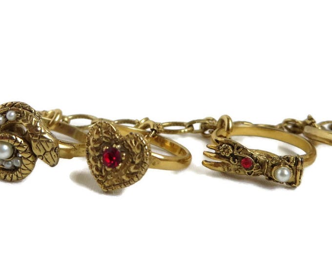 Vintage Charm Bracelet - Gold Tone Ring Charms Link Bracelet, Gift for Her