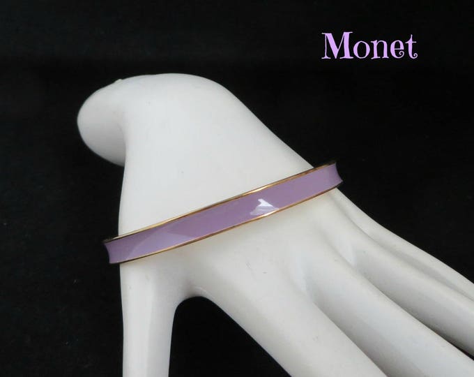 Monet Purple Enamel Bangle - Vintage Gold Tone Lavender Skinny Bangle Bracelet