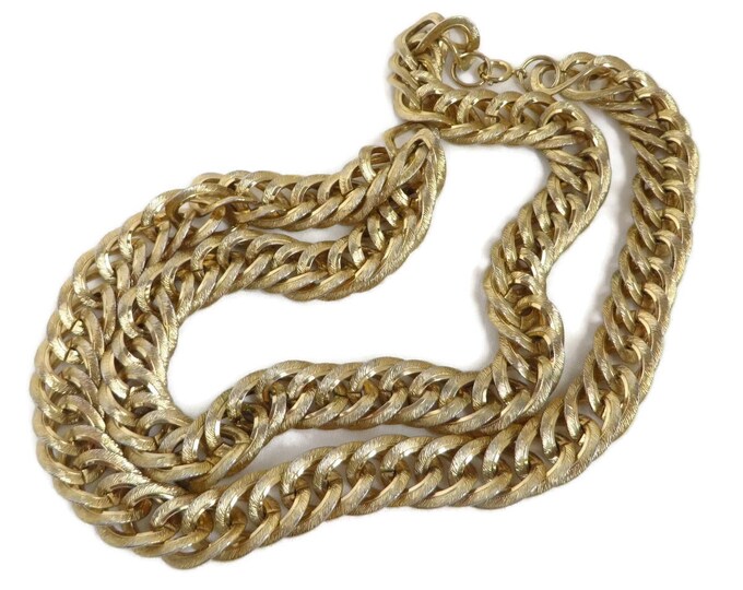 Long Gold Tone Chunky Necklace - Vintage Heavy Chain Link, 1980s Statement Necklace, Classic Gold Link Necklace Long Gold Tone Chunky Necklace - Vintage Heavy Chain Link, 1980s Statement Necklace, Classic Gold Link Necklace