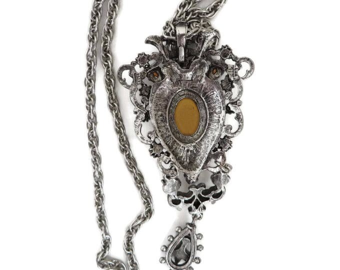 Vintage Opal Moonstone Pendant Necklace | Victorian Style Dangling Pendant | Glass Stone Chain Link Necklace