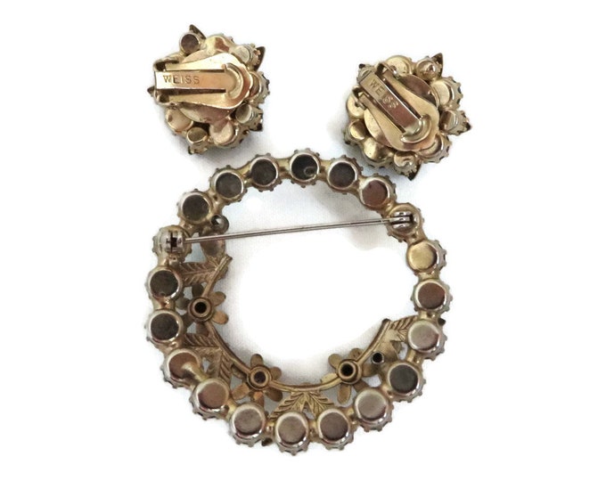 Weiss Demi Parure Brooch and Earrings Set Vintage Weiss Jewelry Signed Weiss Jewelry