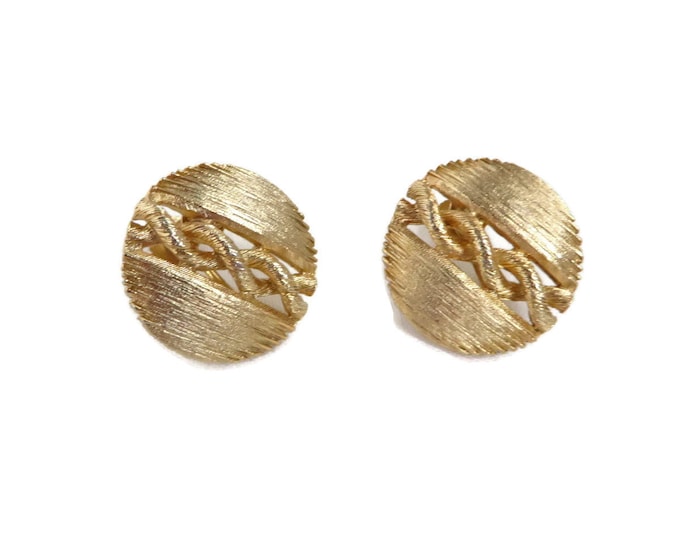 Lisner Matte Gold Button Earrings, Vintage 1960s Screwback Earrings