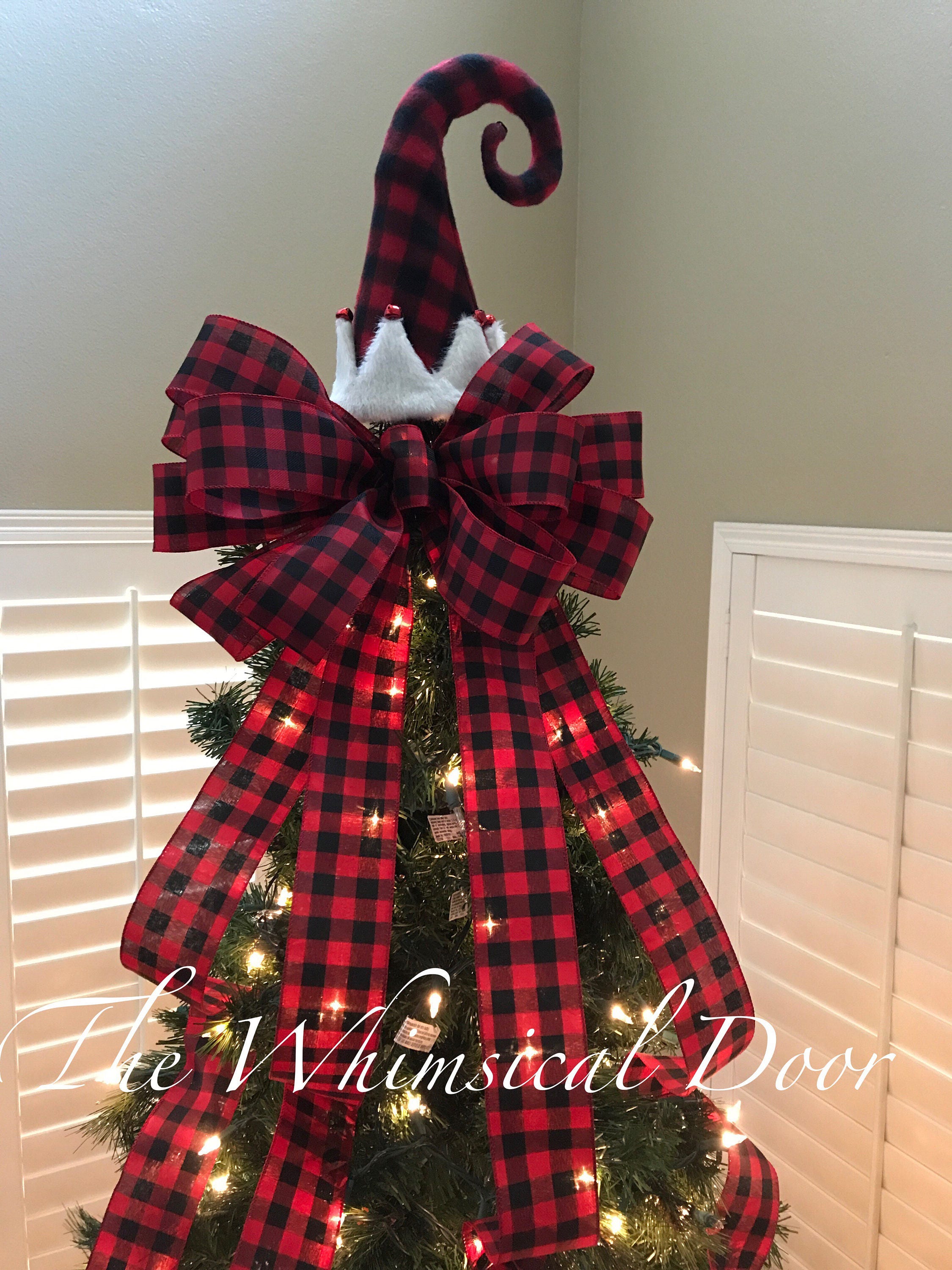 buffalo-plaid-elf-tree-bow-christmas-tree-topper-bow-whimsical