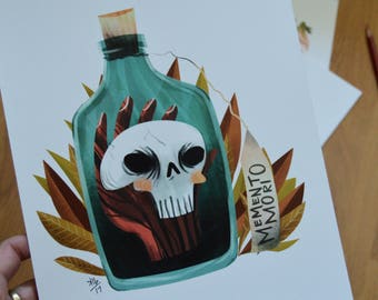 8x10 Memento Mori Skull Illustration