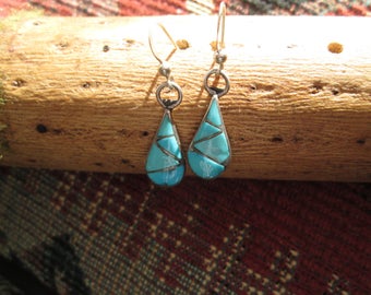Turquoise and Sterling Inlay Dangle Earrings