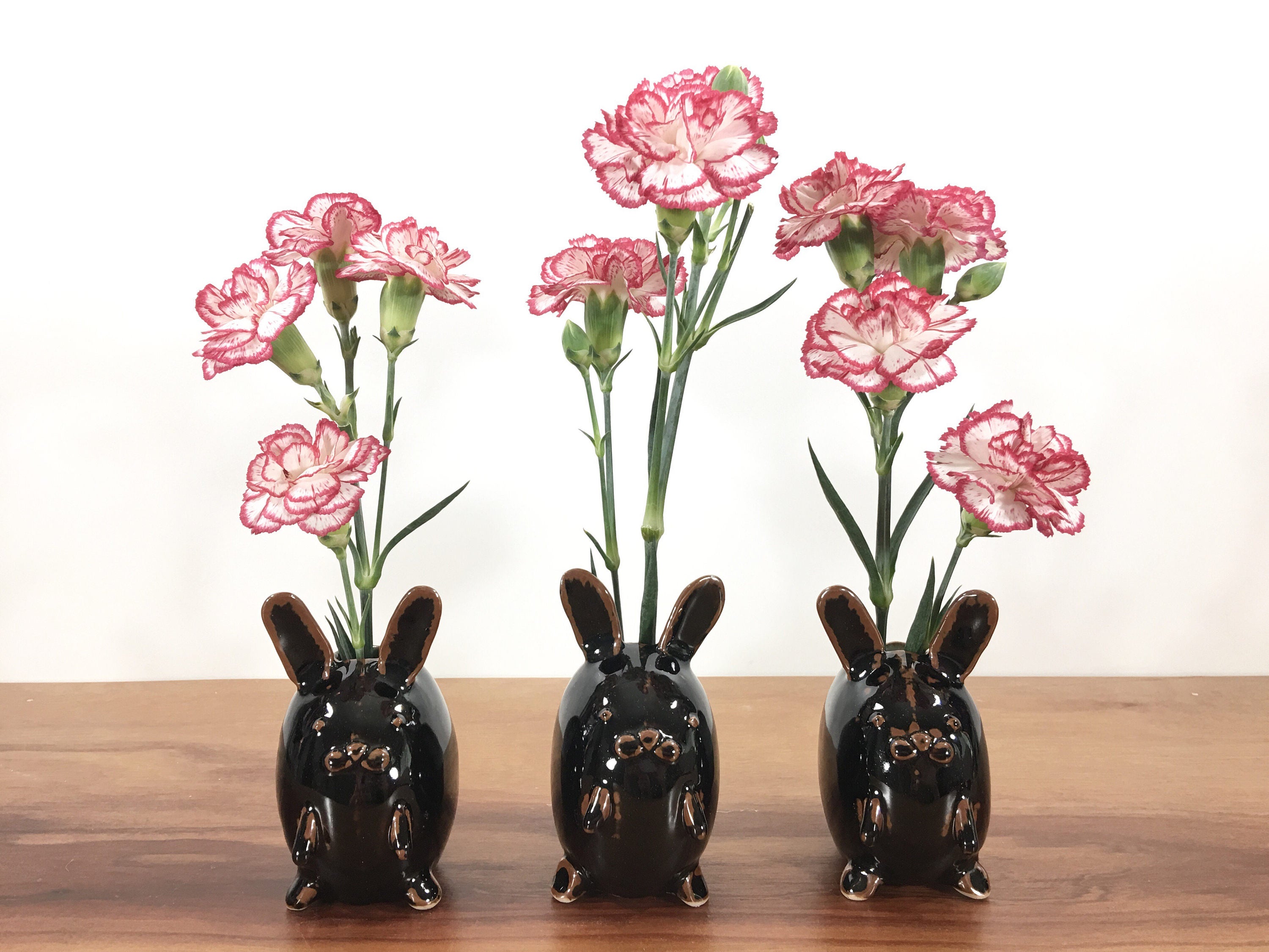 bunny rabbit vase / bud vase / chocolate brown temmoku bunny