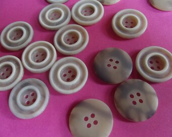 10 plastic buttons beige and off-white 22 mm in diameter, 4 holes