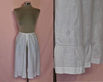 Lovely Edwardian long French bloomers / open drawers, pretty hems waist to 30"