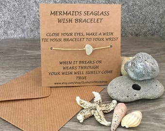 Sea glass wish bracelet, beach glass wish bracelet, wedding, ankle bracelet, tie cotton anklet, good luck gift, mermaids tears, girl, teen