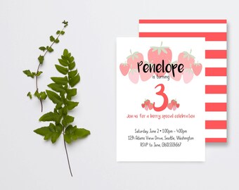 Children's Birthday Party Invitation - (Straw)berry Special Celebration Party Invitation - Customized Printable File (JPEG & PDF)