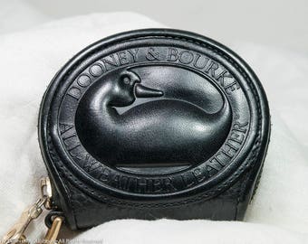 Dooney Big Duck coin purse, black leather zipalong round change purse, black D&B wallet, Vintage Dooney W53 wallet, gifts for her, or you!