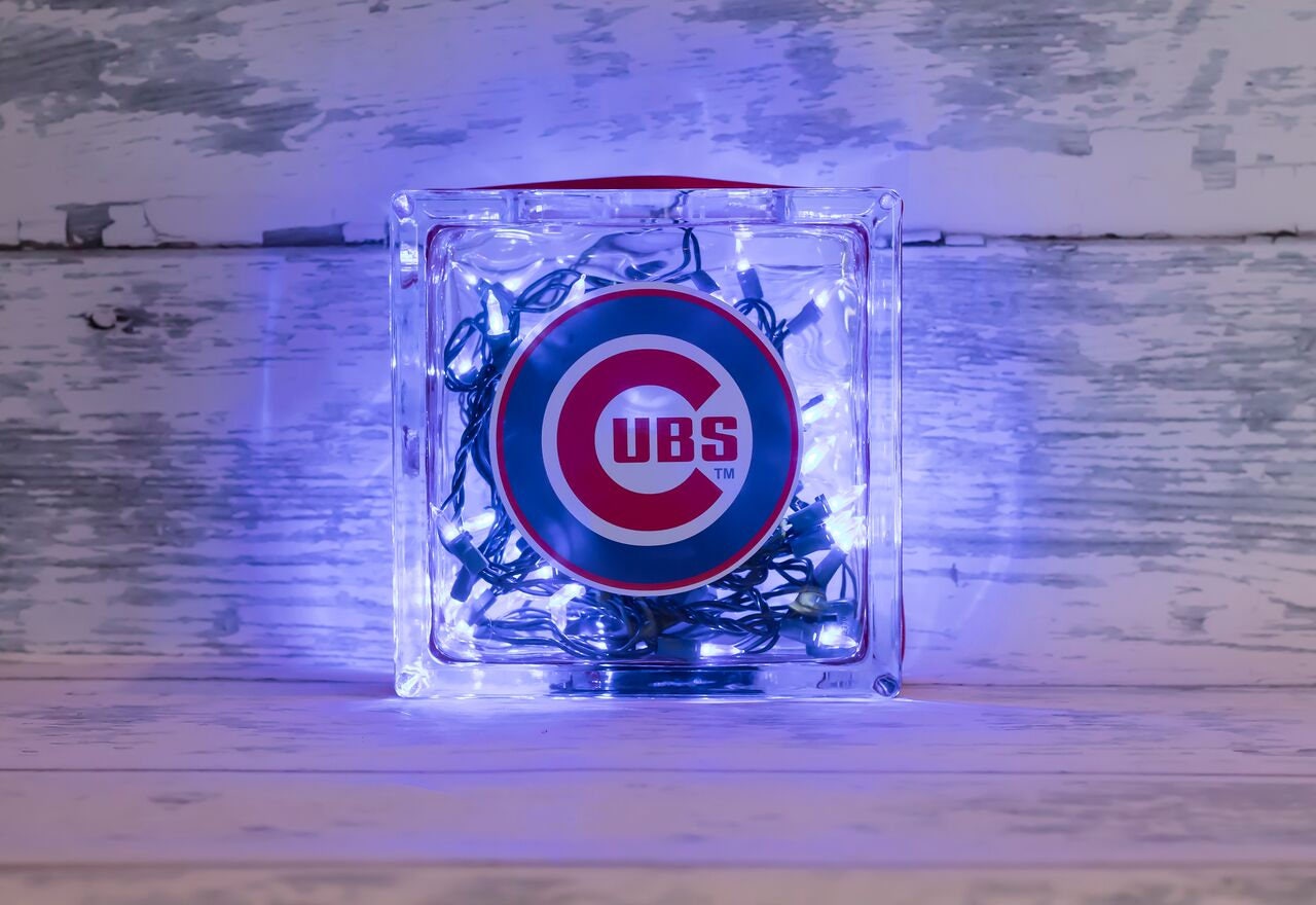 Chicago Cubs Glass Block Unique Gift Bar Decor