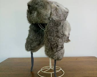 Vintage winter Russian rabbit fur hat size M