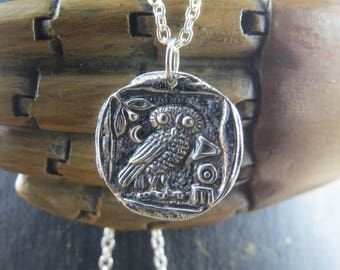 Sterling Silver Athena's owl necklace, ancient coin necklace, ancient coin with athenas owl, greek mythology, greek goddess, athena owl, owl