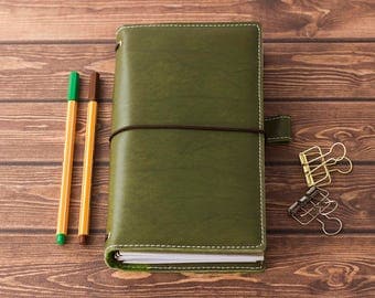 Moss green Fauxdori with pockets, Vegan Midori Travelers notebook, Fauxdori cover, Midori cover regular, Planner cover, Vegan planner