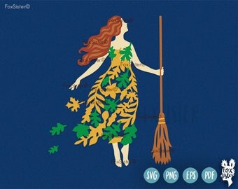 Autumn Witch SVG, Happy Halloween | witch cutting files svg | Witch Clipart | leaves | Cutting File | woman | Cricut, Cameo | Home Decor