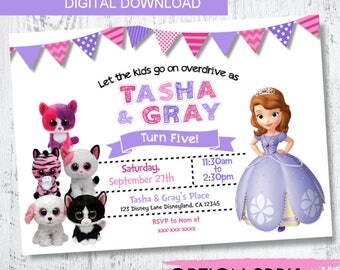Sofia the first and Beanie Boo invitation. Princess Sofia Invitation. Two These Birthday Invitation. Girl Twin Invitations. Sisters Invite