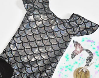 Girls Mermaid Flutter Sleeves Metallic Leotard. Metallic Fish Scales Mermaid Dance Leotard. Gymnastics Leotard