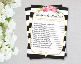 Kate Spade Bridal Shower Games, How Knows the Bride Best Game, INSTANT DOWNLOAD, Bridal Shower Activities, Printable Games, Shower Games