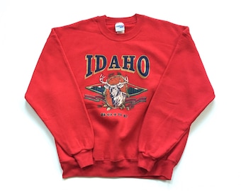80's Idaho Chalk Line Boise crew neck sweater DEADSTOCK 100% cotton pullover Long Sleeve sweat shirt men's Large / Red