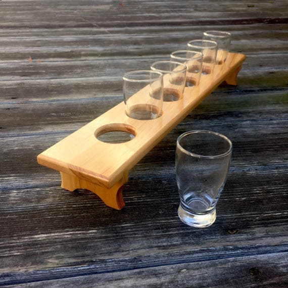 Wooden Beer Flight // 6 Glasses Included // Hickory Wood