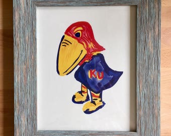 1923 Jayhawk Hand Drawn Print - Hand Drawn Reproduction - Rock Chalk Jayhawk - Lawrence Kansas - University of Kansas - KU Art