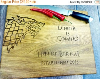 Midsummer Sale GAME of Thrones cutting board. Direwolf. Stark. Dinner is comming. Handmade Laser Engraved Cutting Board. Housewarming gift.