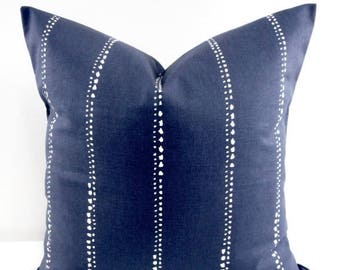SALE Indigo Pillow cover. Carlo. Vintage indigo dotted stripe Throw pillow cover. Euro pillow case. Select size