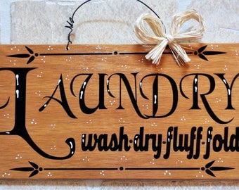 Stained LAUNDRY ROOM Wash Dry Fluff Fold SIGN Wall Hanger Plaque Country Wood Crafts Decor Handcrafted
