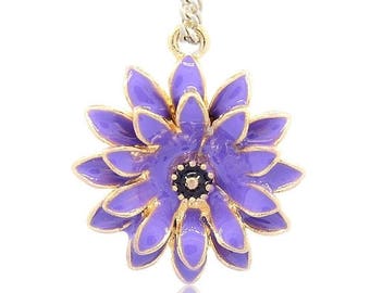 25% off SALE Lavender Purple Flower Pendant, Golden Flower, Flower Pendant, 27x24x8mm, Small Purple Flower, Enameled Purple Flower Pendant