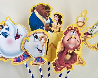 Beauty and The Beast Centerpiece Picks Set of 5 (DOUBLE-SIDED)