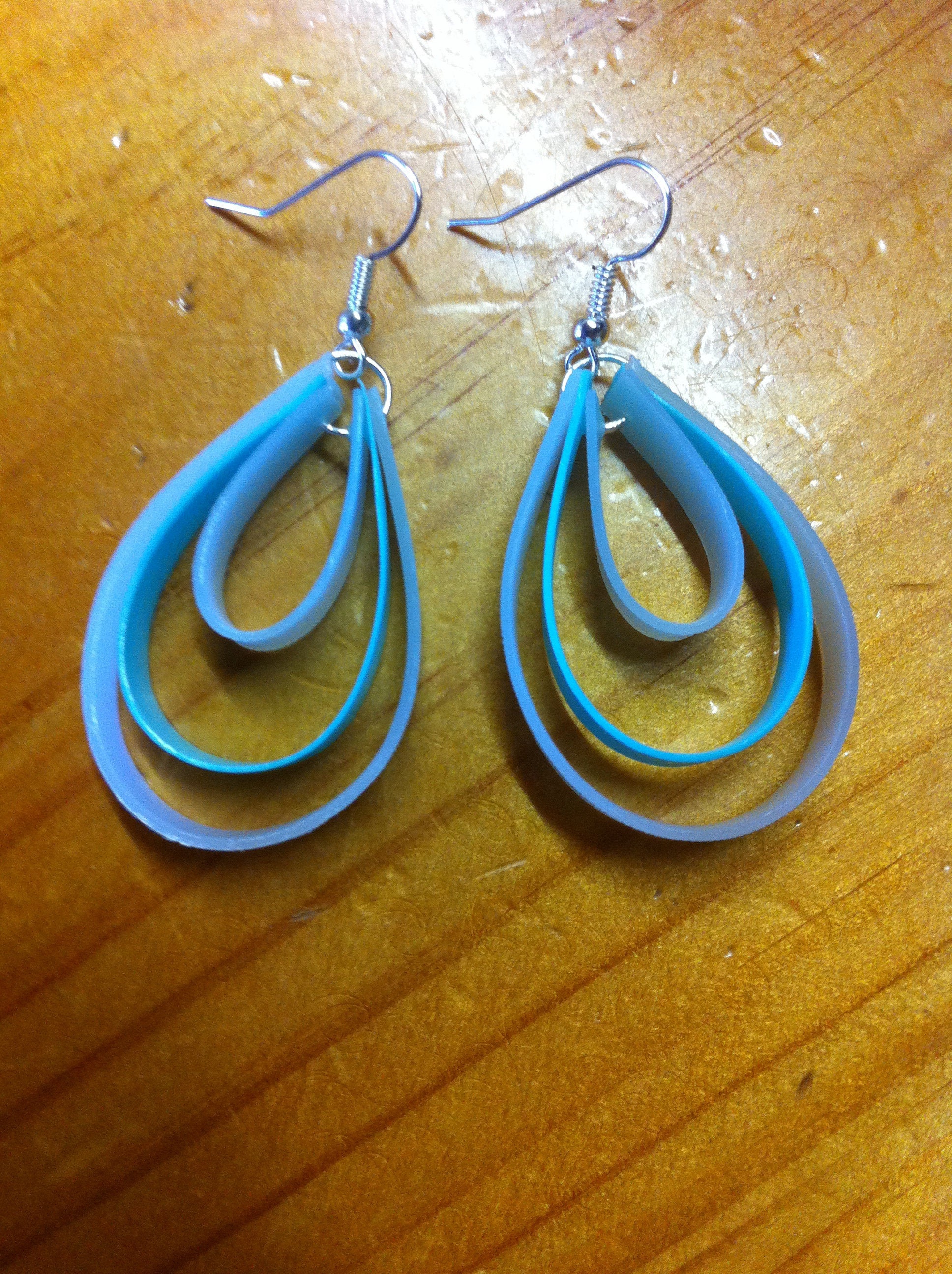 Blue and white earrings recycled plastic earrings hoop