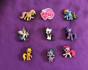 9-pc My Little Pony Shoe Charms for Crocs, Silicone Bracelet Charms, Party Favors, Jibbitz