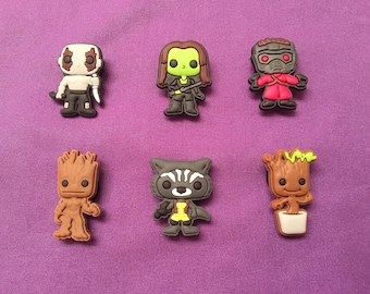 6-pc Guardians of the Galaxy Shoe Charms for Crocs, Silicone Bracelet Charms, Party Favors, Jibbitz