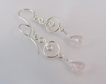 Rose Quartz Earrings, Pink Gemstone Earrings, Argentium Sterling Silver, Rose Quartz Briolettes, Delicate Earrings, Rose Quartz Jewelry
