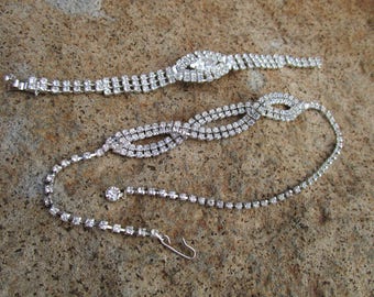 Vintage Rhinestone Necklace and Bracelet Set