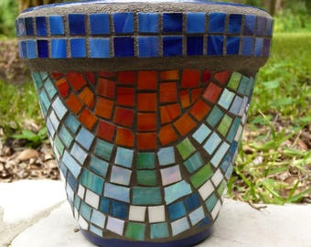 Shimmering Mosaic Flower Pot - Blue Green Orange - Mosaic Flower Pot - Handpainted Pot - Plant Lover Gift - Gift
