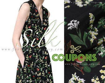 Tana Lawn Black silk crepe fabric by the yard - seide stoff kaufen