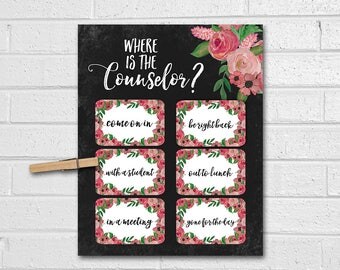 School Counselor Door Sign, Where Is The Counselor Door Sign, Guidance Counselor Gift, Door Print, Floral Watercolor Print