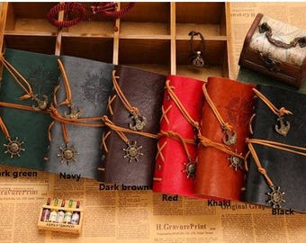 Personalised leather Journal Notebook vintage Diary travel size gift for him her