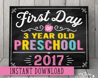 First Day of Preschool Sign - First Day of 3 year old Preschool Chalkboard - First Day of School Chalkboard Sign - School Printable