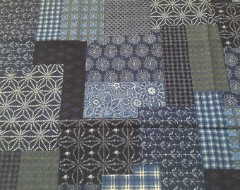 Fabric cotton linen Patchwork Blue 10 m