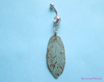 Leaf belly button ring , Navel ring, Belly button Jewelry, Belly button piercing,Belly button ring,Boho belly ring,Dangle belly ring