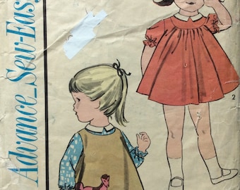 Advance 3361 girls dress & pinafore w/applique size 3 vintage 1960's sewing pattern