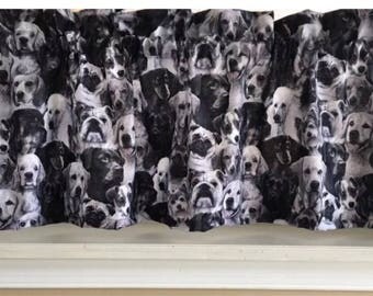 Dog Puppy Different Breeds black & white Valance Curtain 42" W x 13" L