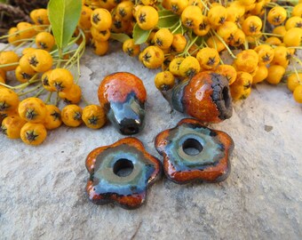 All creative Kit... Florets and bells... CERAMIC MOO. Black transferware and molten lava. Unique and handmade