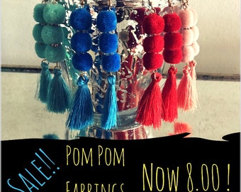 Pom Pom Earrings. Pom Pom Jewerly. Bohemian Earrings. Original price 12.00 ea!