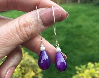 Purple Agate drop earrings Sterling Silver long hook purple earrings purple gemstone earrings Botswana Agate jewelry gemstone jewellery gift